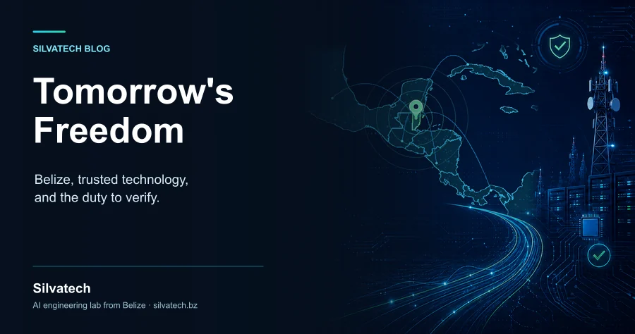 A cybersecurity network map centered on Belize for the Tomorrow's Freedom Silvatech article.